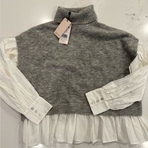 Cinq a Sept Light Grey and White Women's Pullover Wool Blend Sweater NWT